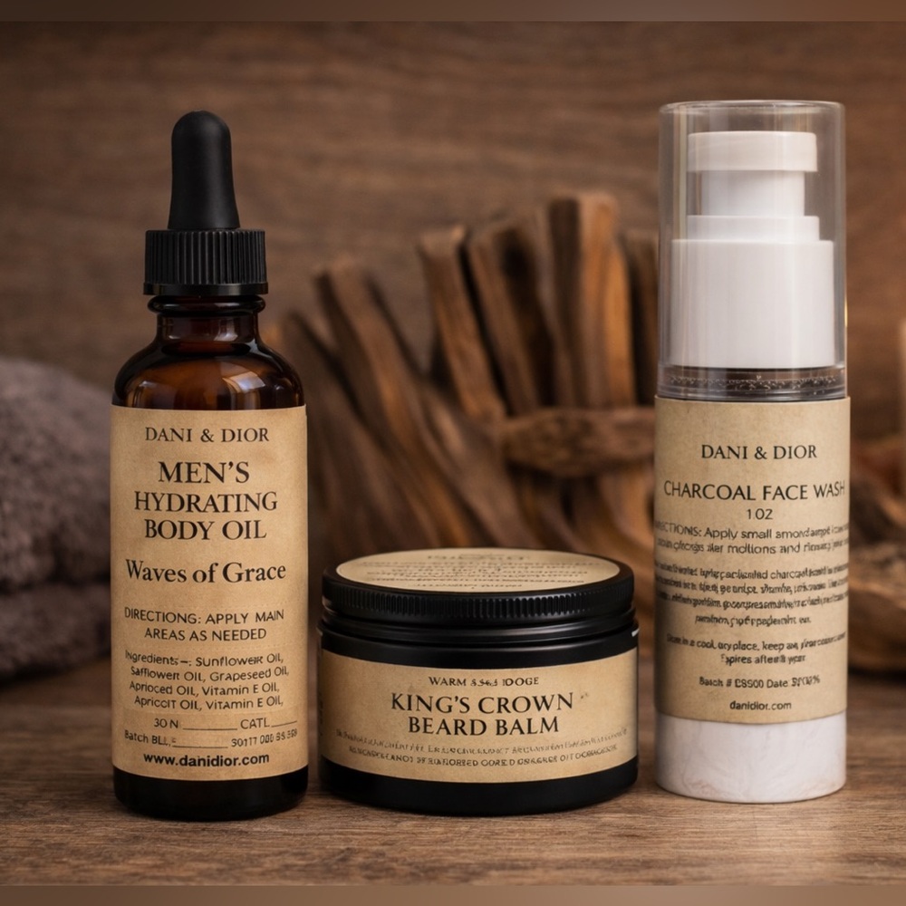 $100 Men’s Set Beard Balm 1oz, Charcoal Face Wash1 oz and Body Oil 1oz